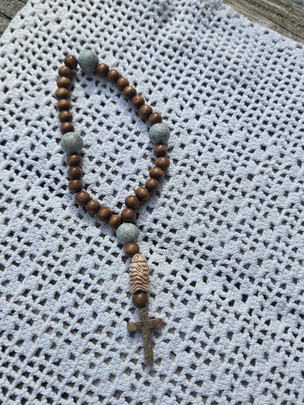 Handmade One-decade Pocket Rosary or Prayer Beads crafted with Jasper Cross